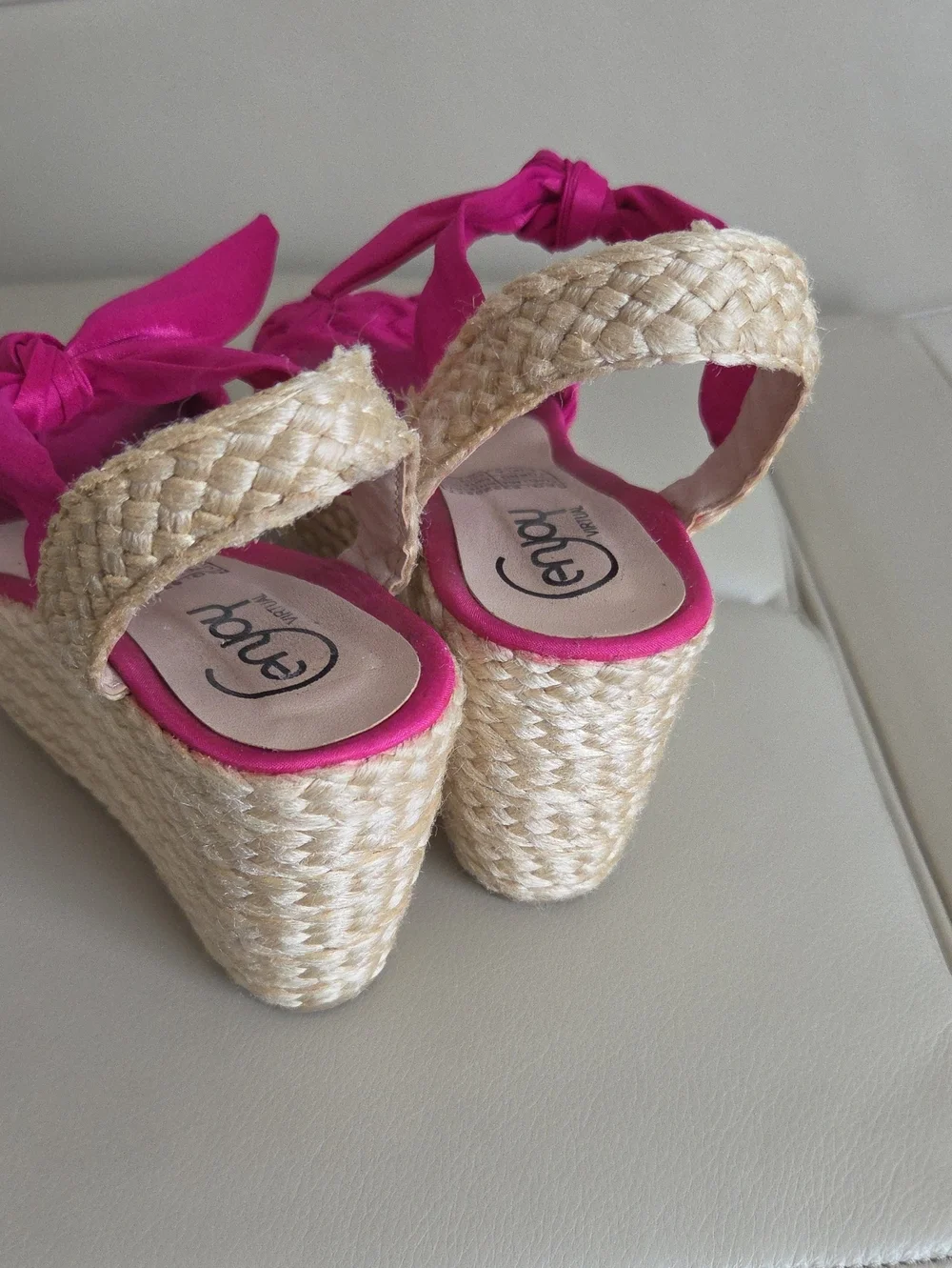 Women’s Bright Pink Braided Espadrille Wedge Sandals Size 7
